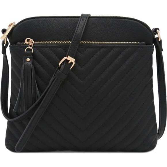 Quilted Medium Crossbody Bag with Tassel Accent - Picture 1 of 8